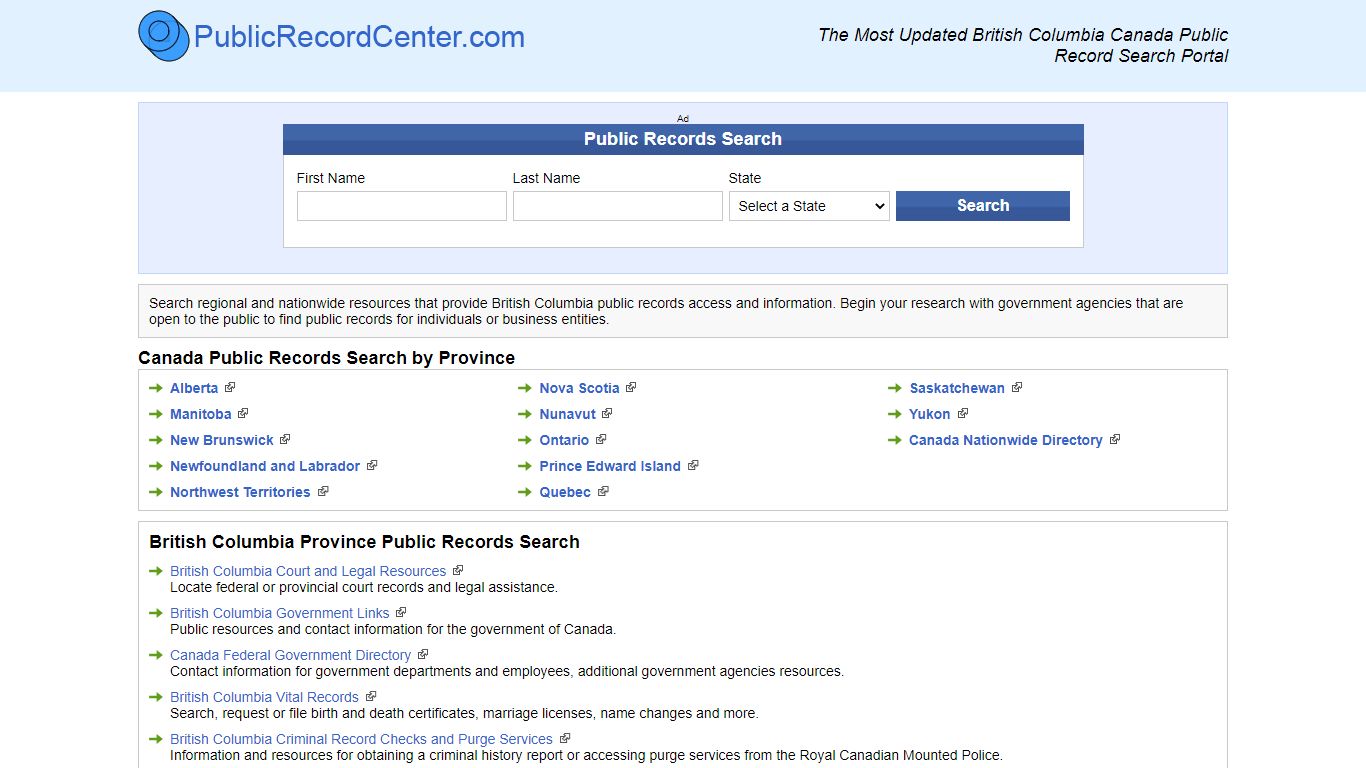 Free British Columbia Public Record Search