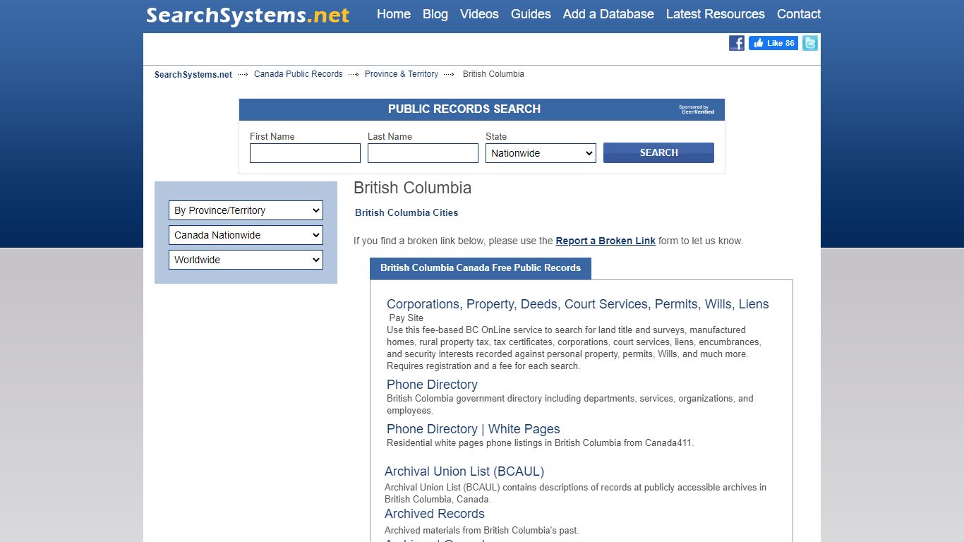 British Columbia Canada Public Records